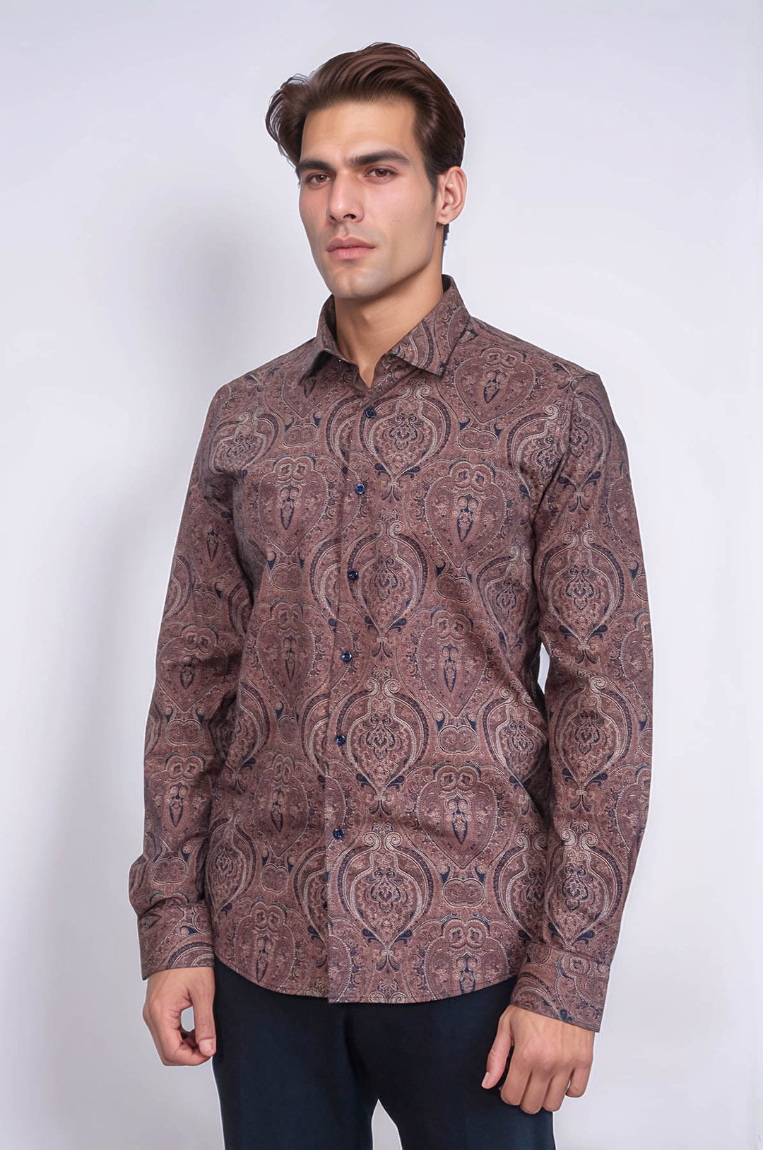 Camisa de hombre de corte ajustado con estampado marrón - Wessi 