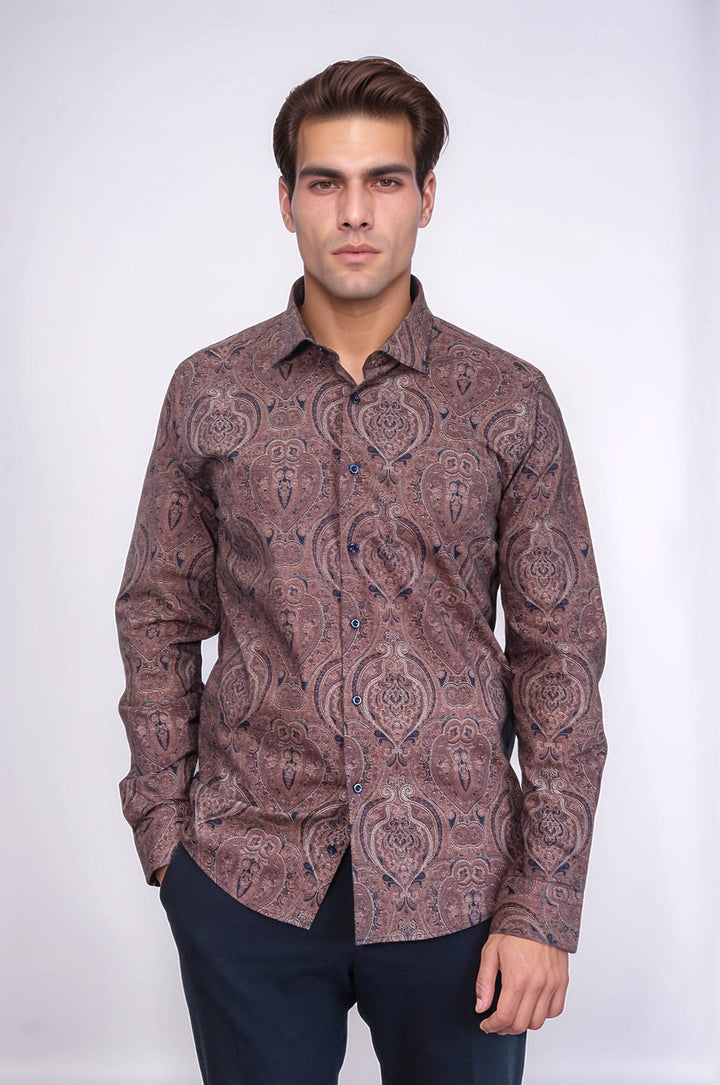 Camisa de hombre de corte ajustado con estampado marrón - Wessi 