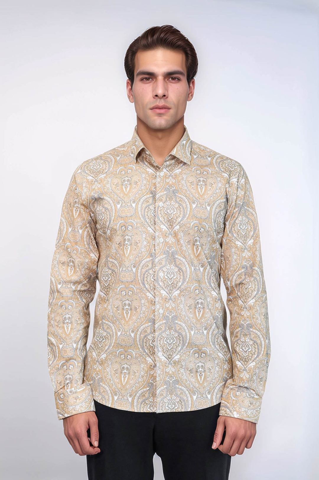 Camisa de hombre de corte ajustado con estampado beige - Wessi