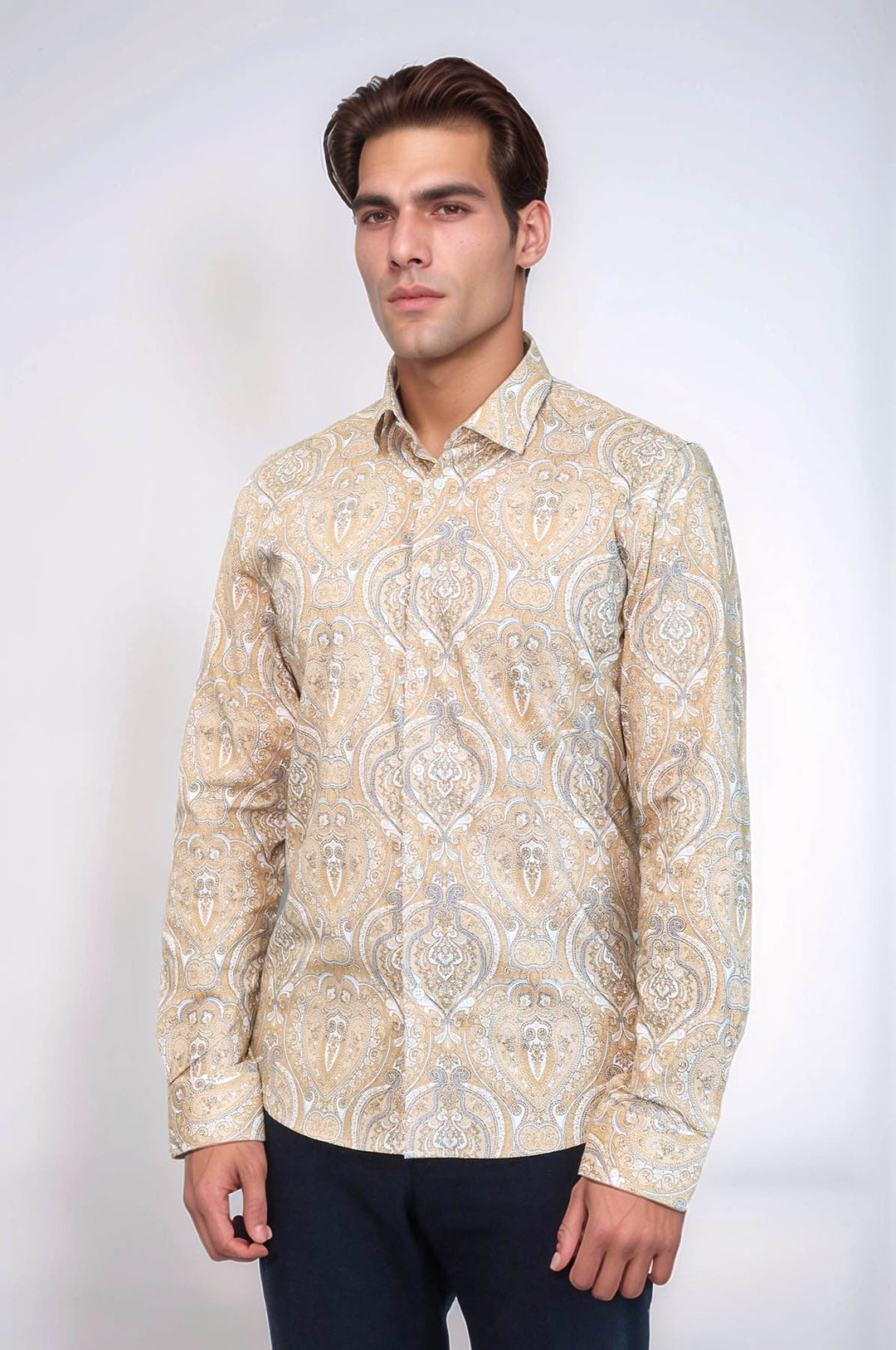 Camisa de hombre de corte ajustado con estampado beige - Wessi