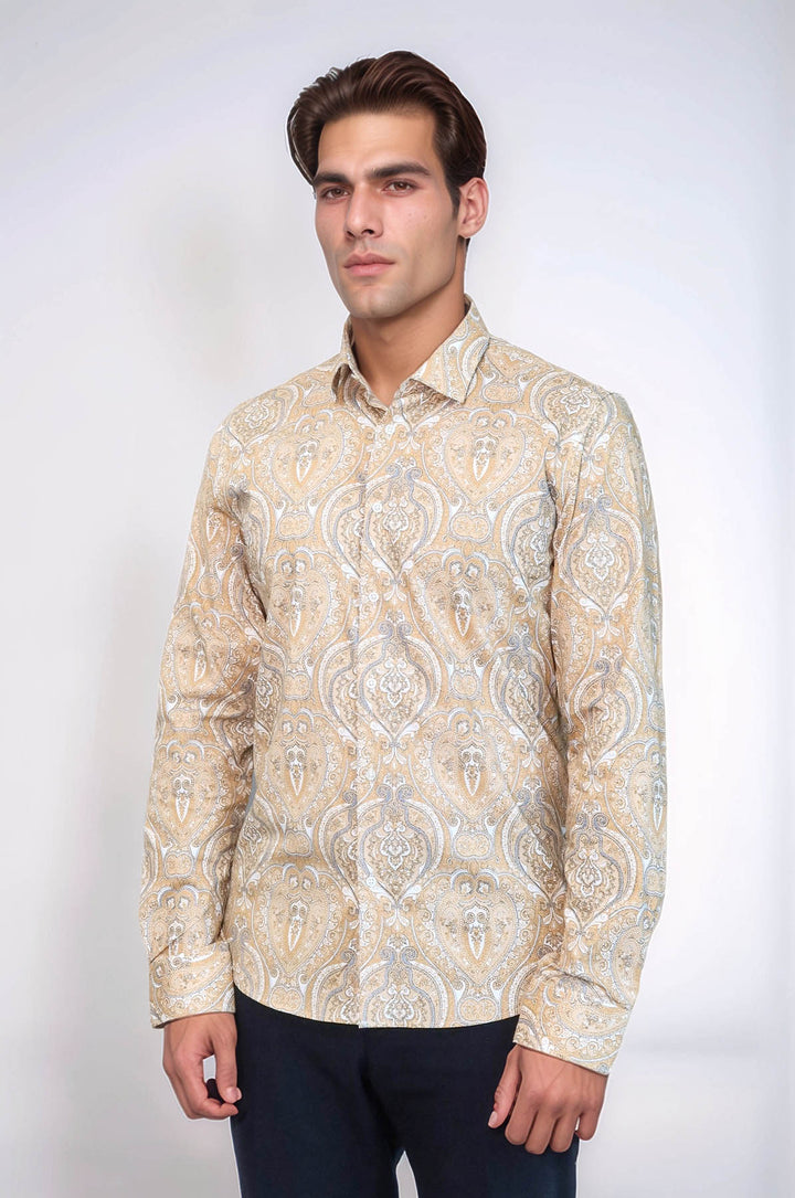 Camisa de hombre de corte ajustado con estampado beige - Wessi