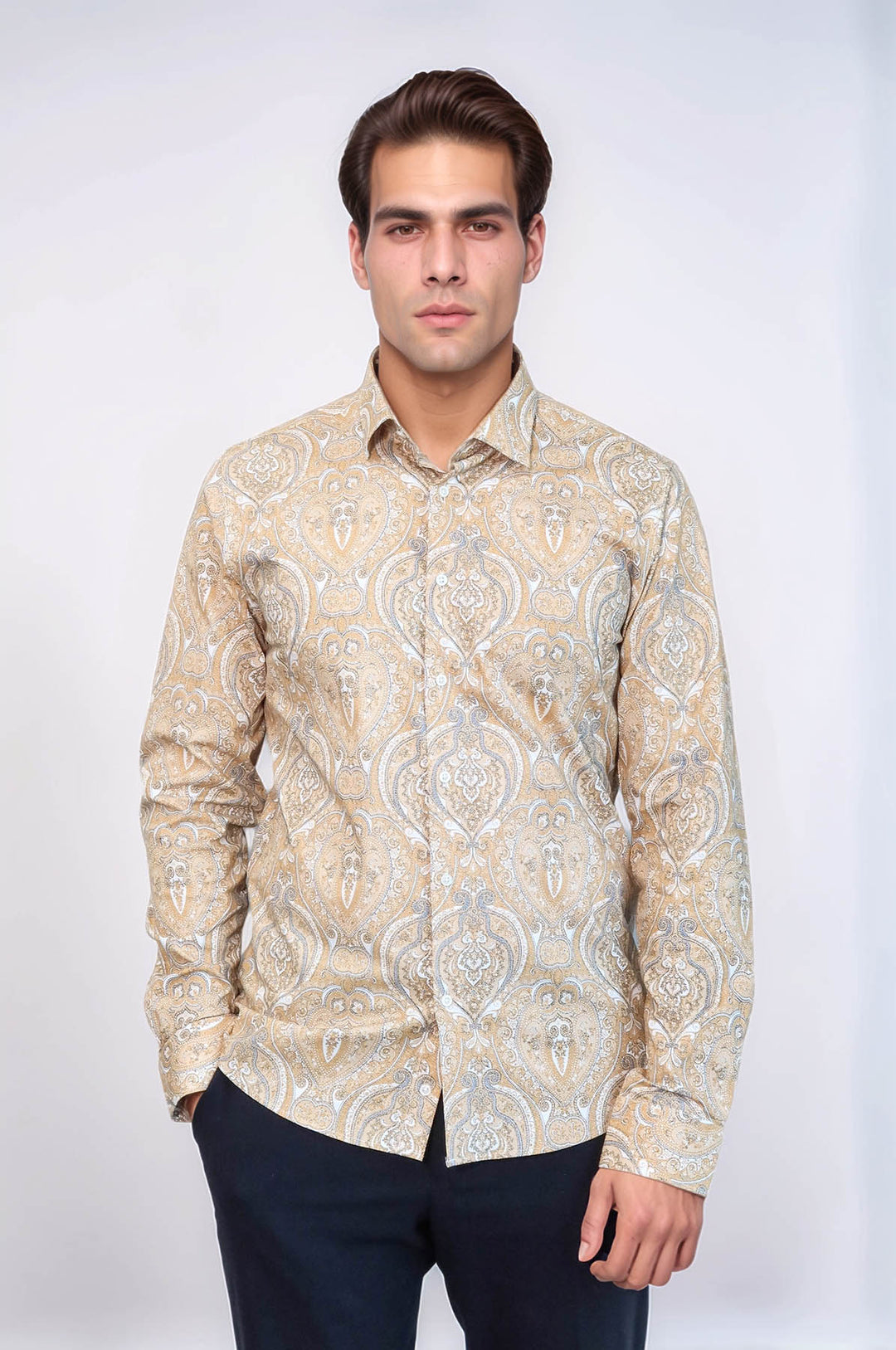 Camisa de hombre de corte ajustado con estampado beige - Wessi