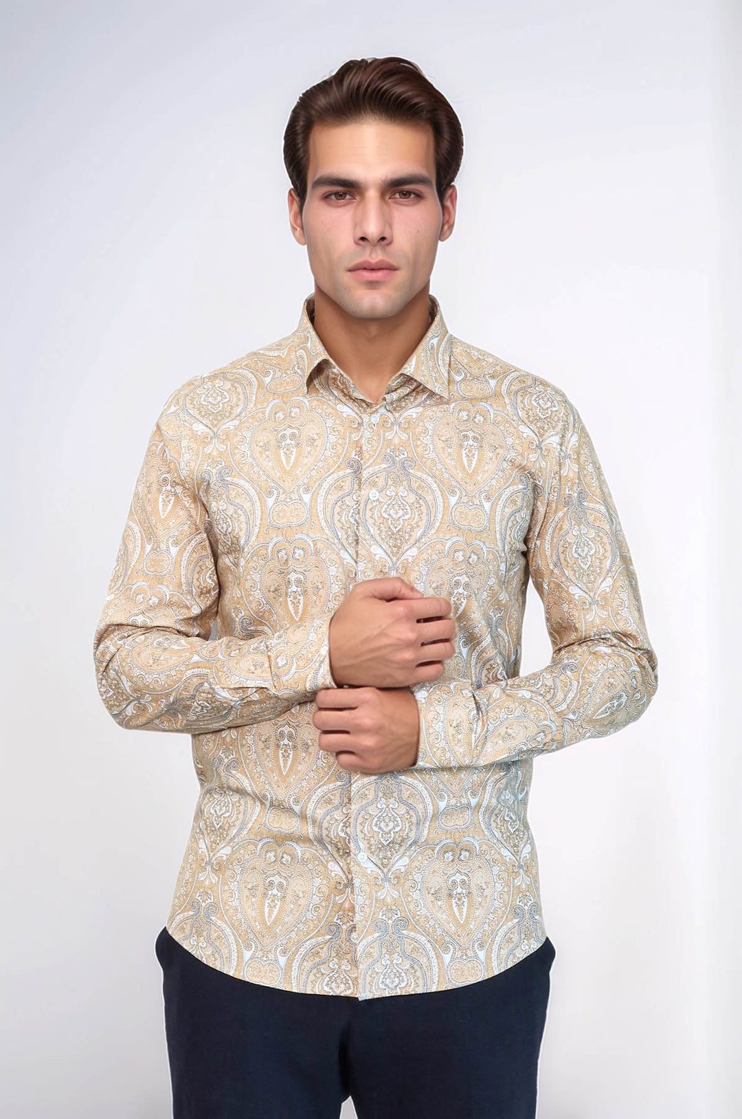 Camisa de hombre de corte ajustado con estampado beige - Wessi