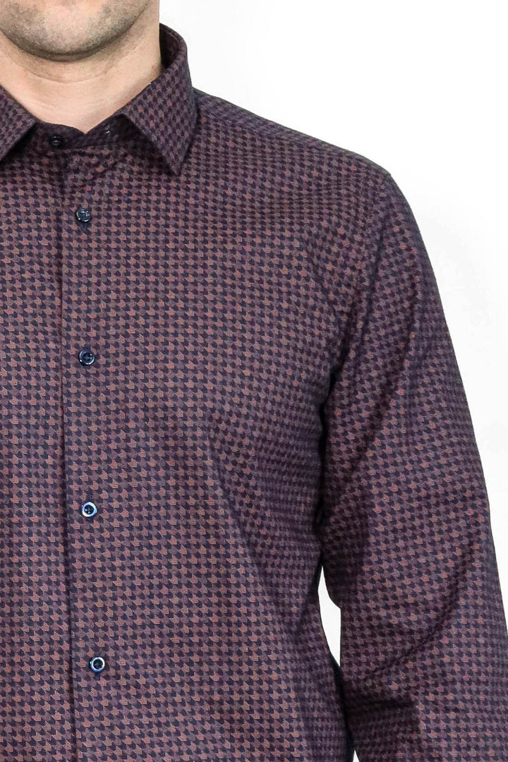 Camisa de hombre entallada en color marrón con estampado de pata de gallo - Wessi