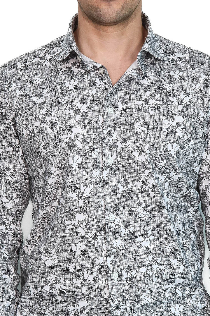 Bloom Patterned Dark Slim Fit Grey Men Shirt - Wessi