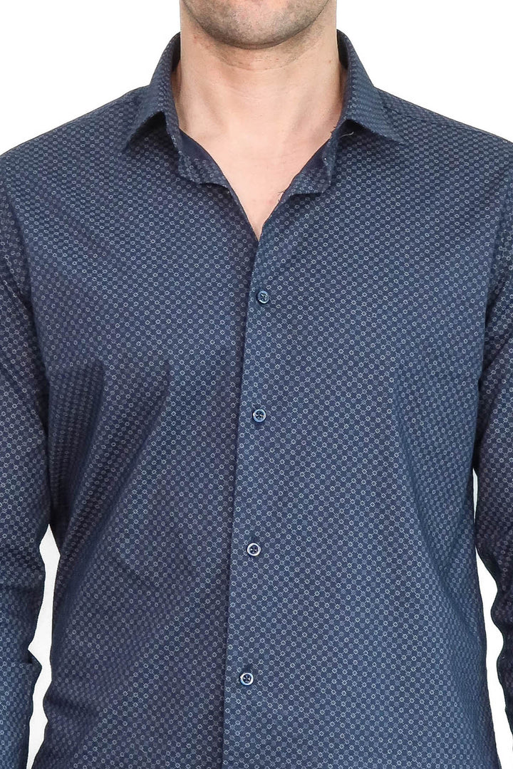 Dark Blue Tiny Check Patterned Slim Fit Shirt - Wessi