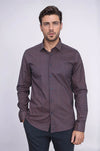 Brown Tiny Check Patterned Slim Fit Shirt - Wessi
