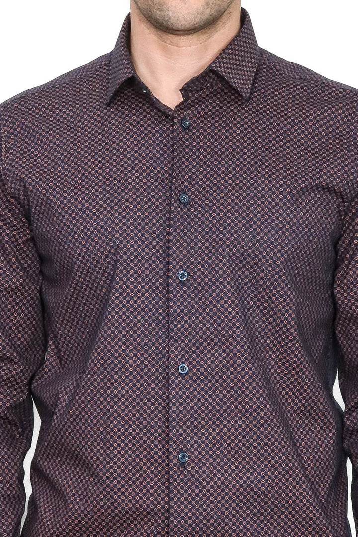 Brown Tiny Check Patterned Slim Fit Shirt - Wessi