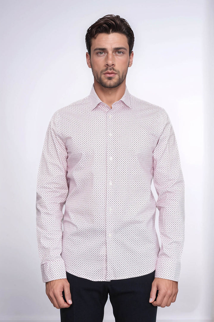 Claret Red Tiny Check Patterned Slim Fit Men Shirt - Wessi