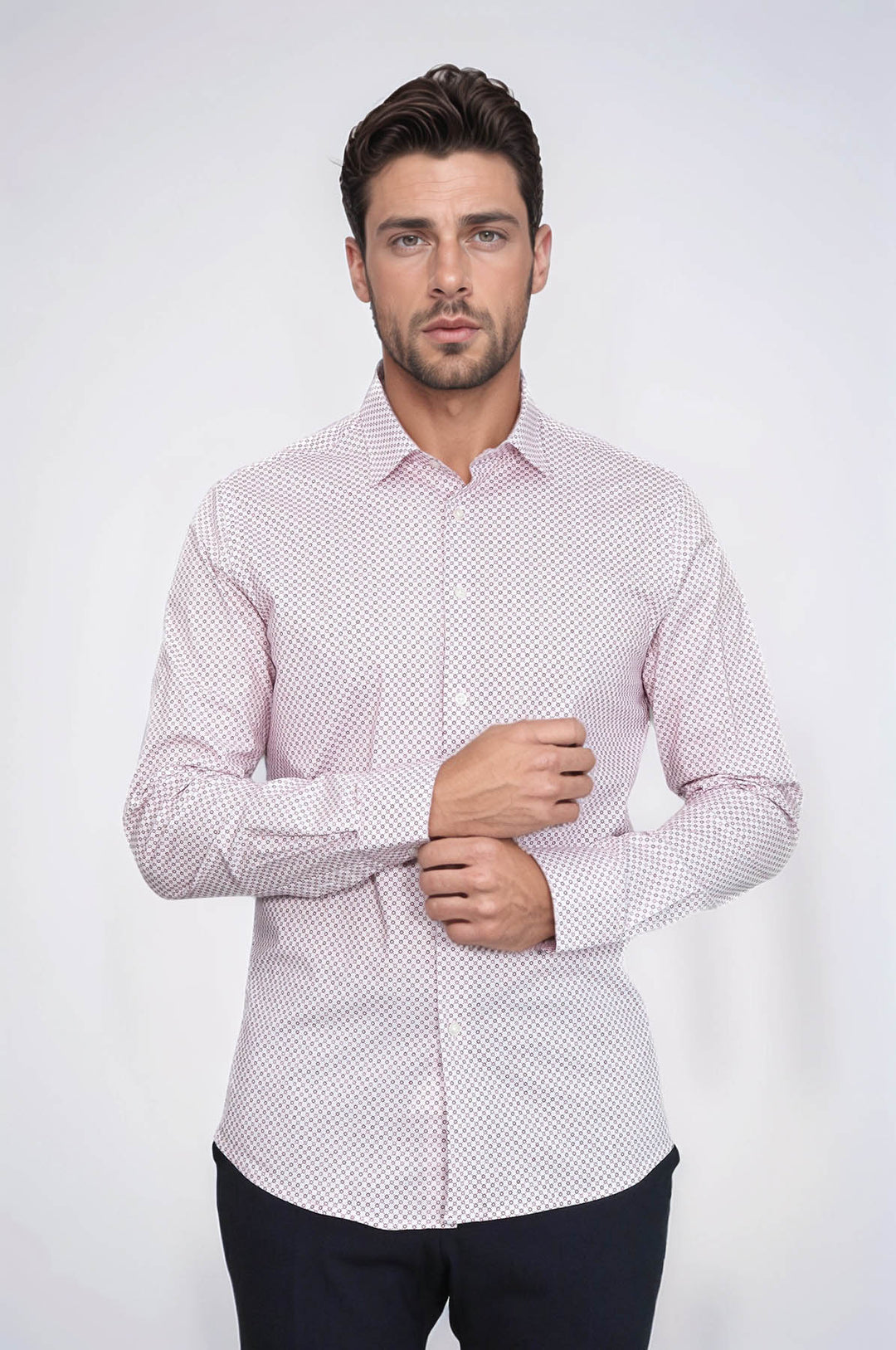 Claret Red Tiny Check Patterned Slim Fit Men Shirt - Wessi