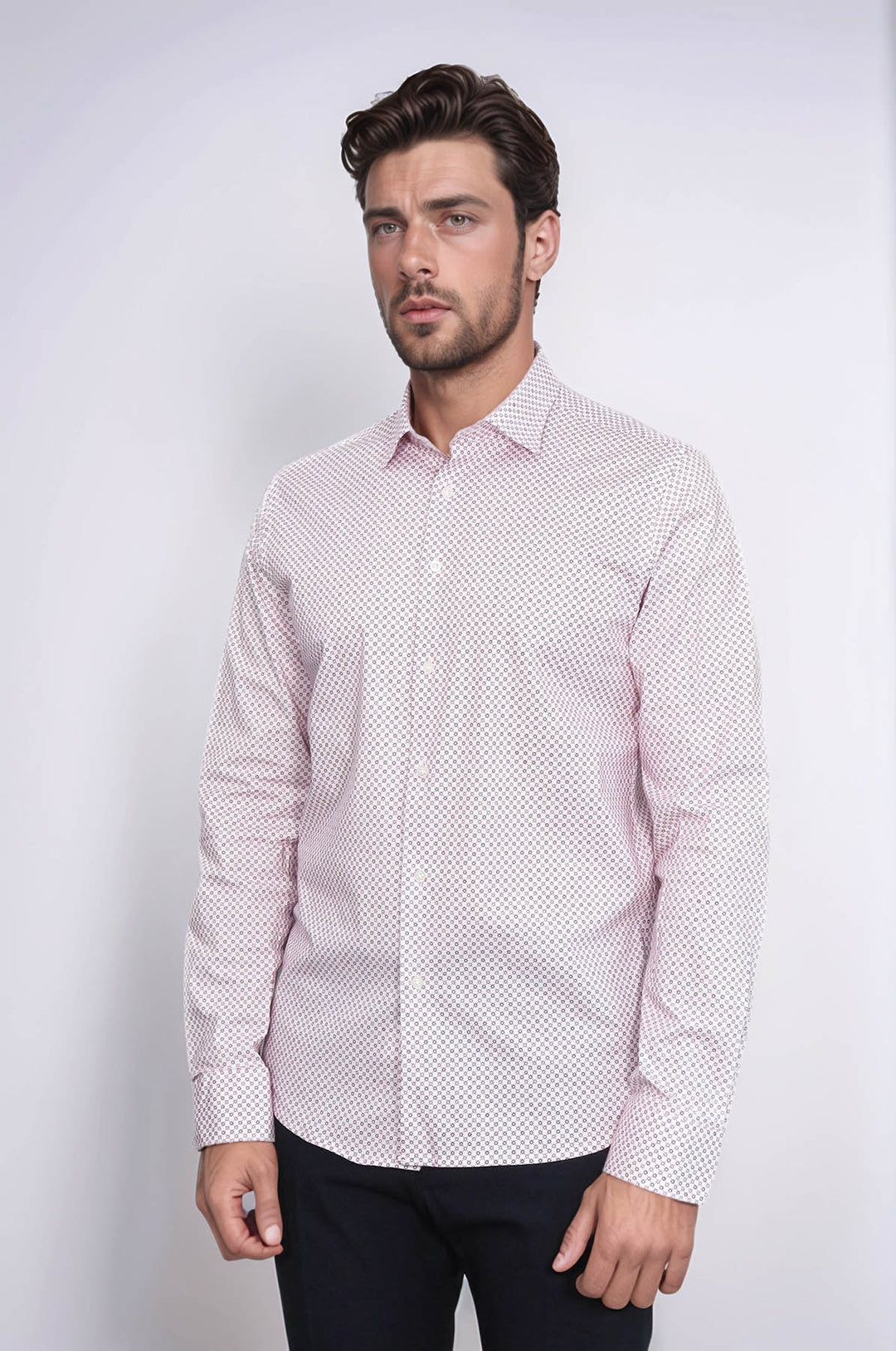 Claret Red Tiny Check Patterned Slim Fit Men Shirt - Wessi