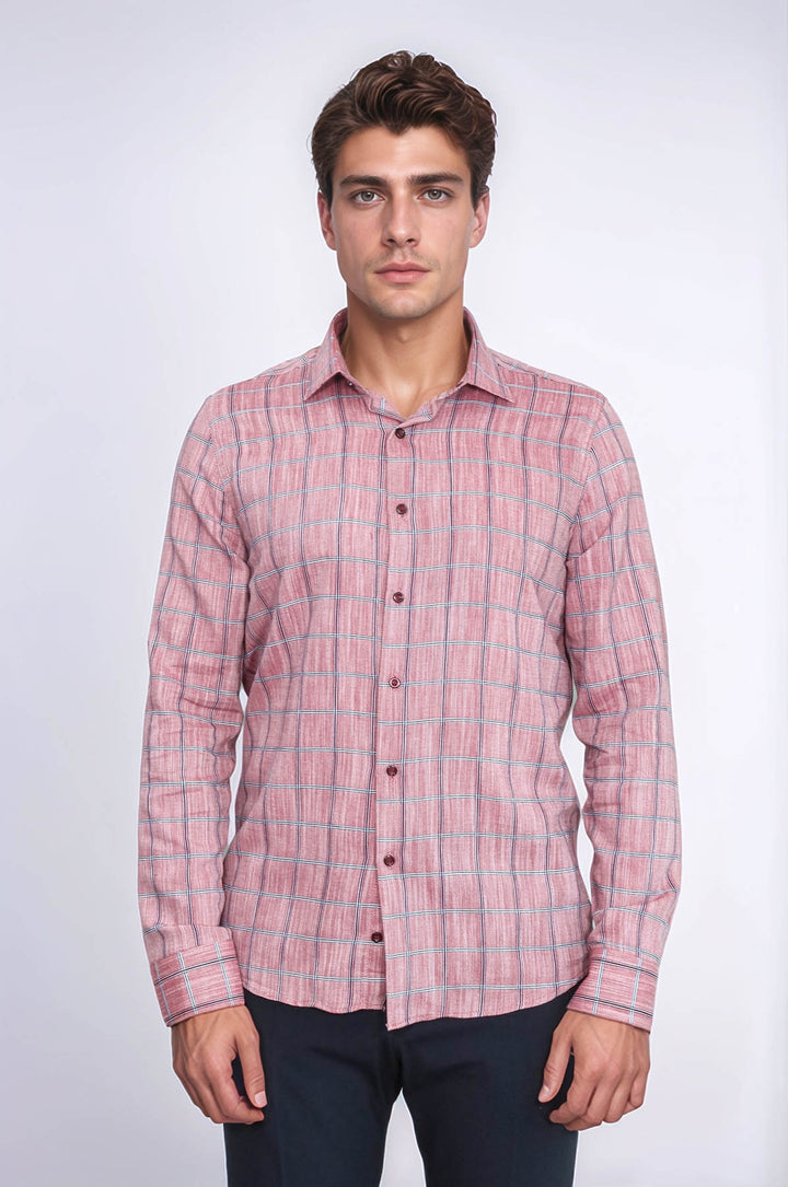 Camisa de cuadros burdeos de corte ajustado para hombre - Wessi