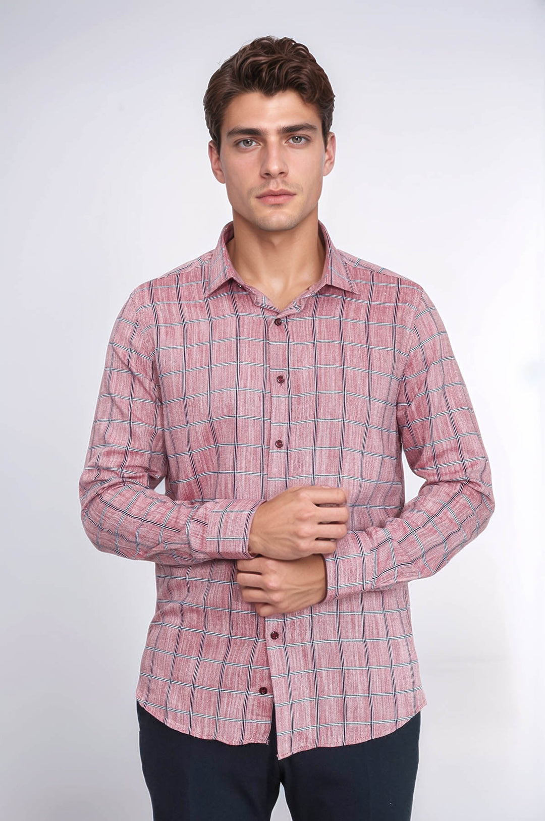 Camisa de cuadros burdeos de corte ajustado para hombre - Wessi