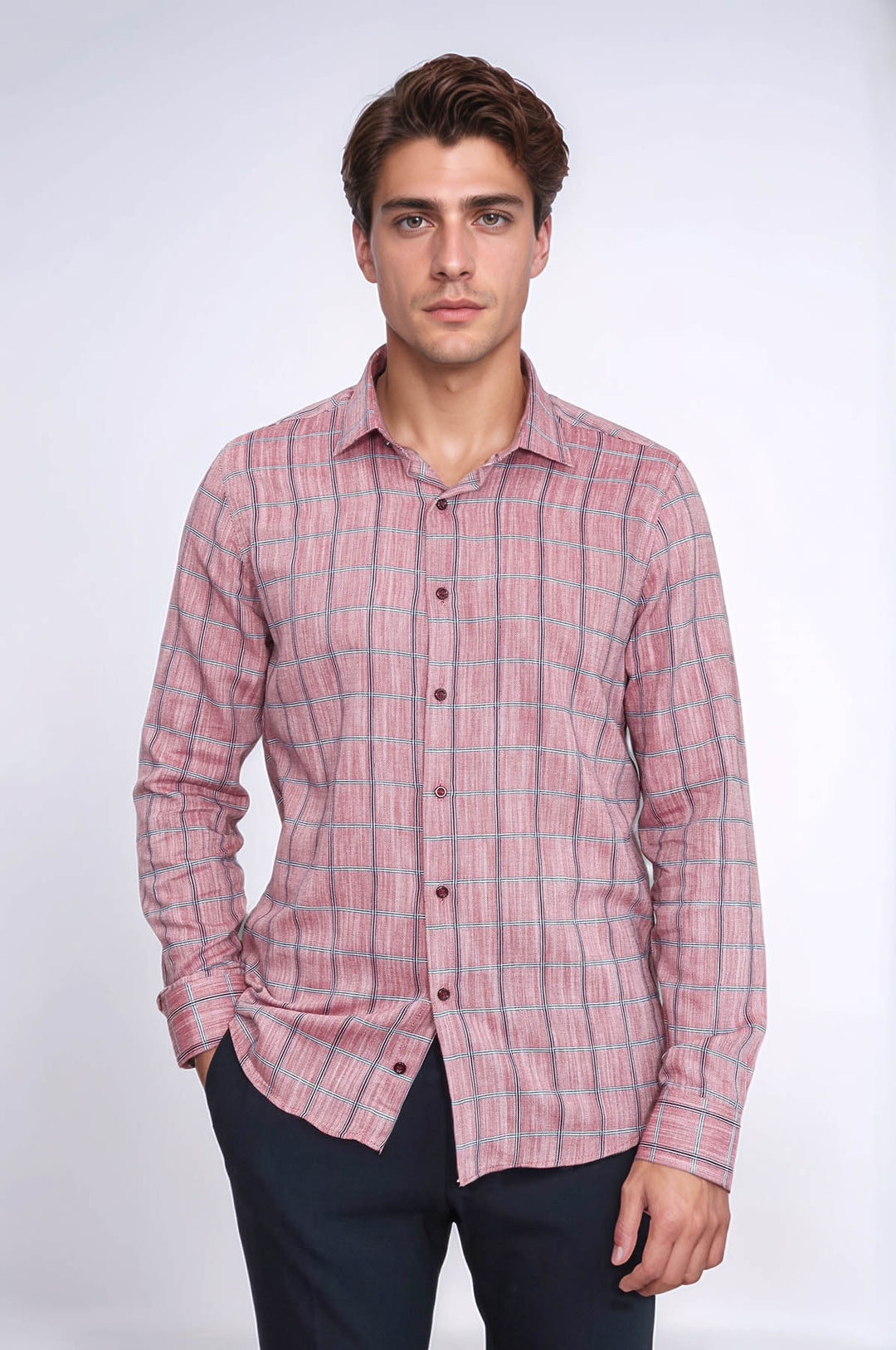 Camisa de cuadros burdeos de corte ajustado para hombre - Wessi