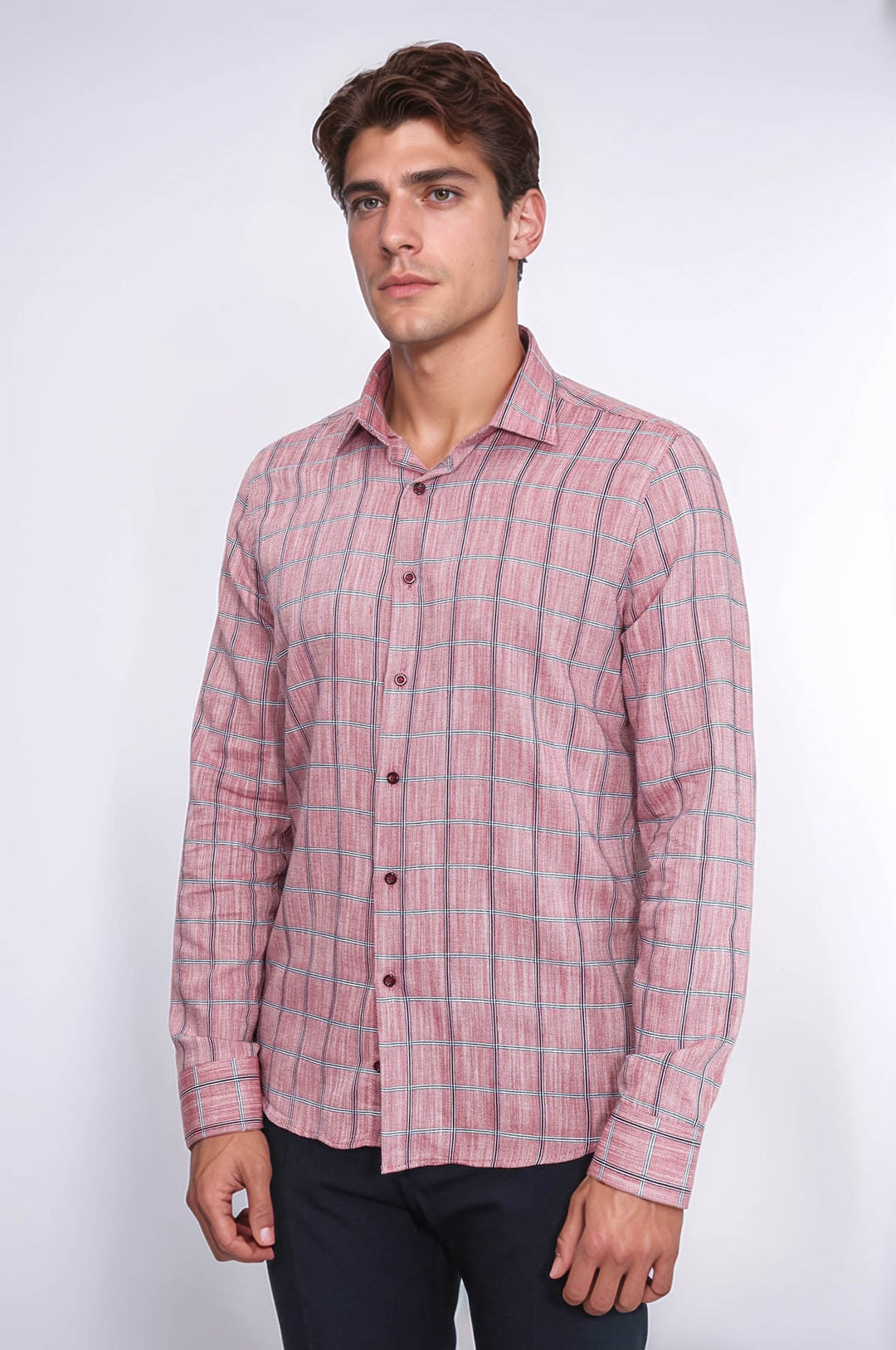 Camisa de cuadros burdeos de corte ajustado para hombre - Wessi