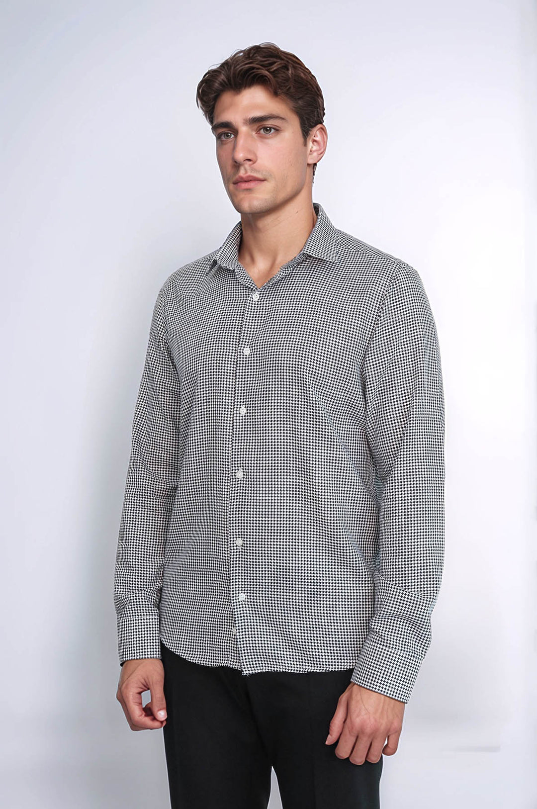 Houndstooth Pattern Black Men Shirt - Wessi