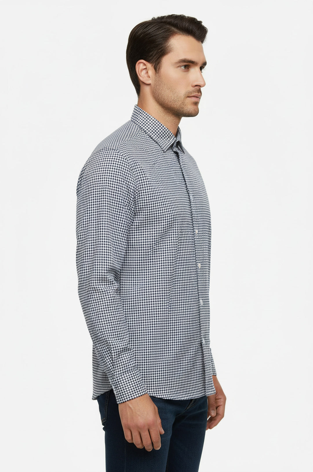 قميص رجالي باللون الأزرق الداكن بنمط Houndstooth - ويسي