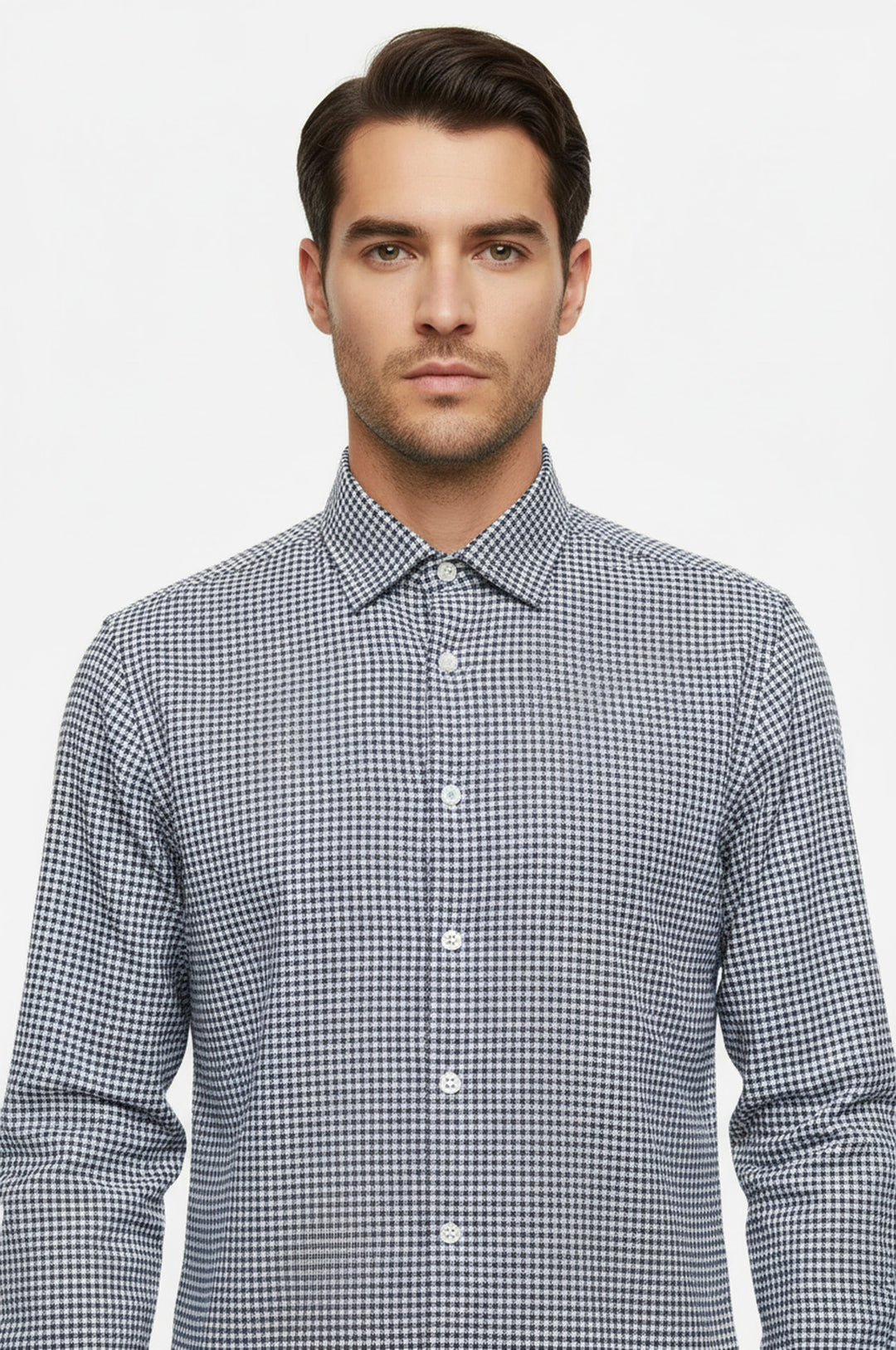 قميص رجالي باللون الأزرق الداكن بنمط Houndstooth - ويسي