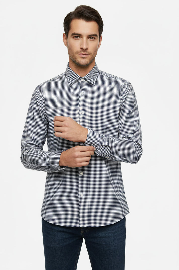 قميص رجالي باللون الأزرق الداكن بنمط Houndstooth - ويسي