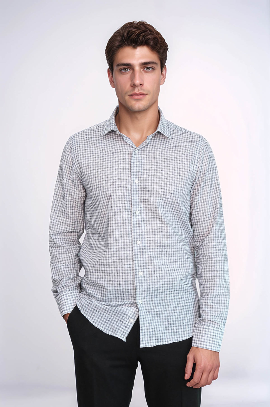 Camisa de cuadros entallada negra para hombre - Wessi
