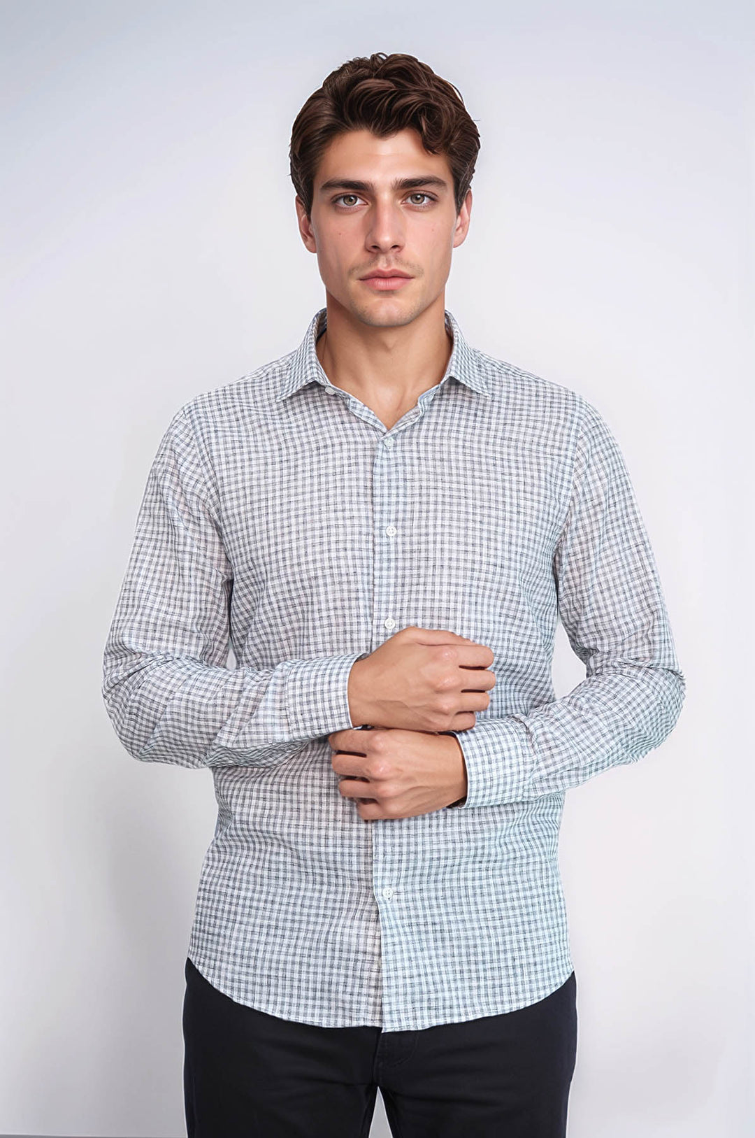 Camisa de cuadros entallada negra para hombre - Wessi