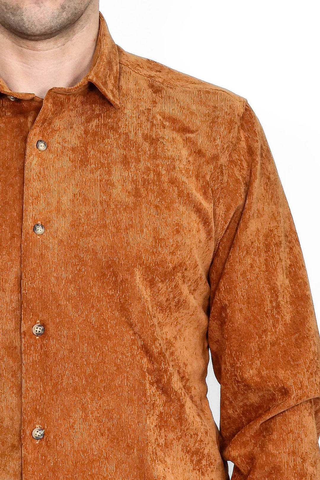 Camisa de terciopelo de manga larga marrón para hombre - Wessi