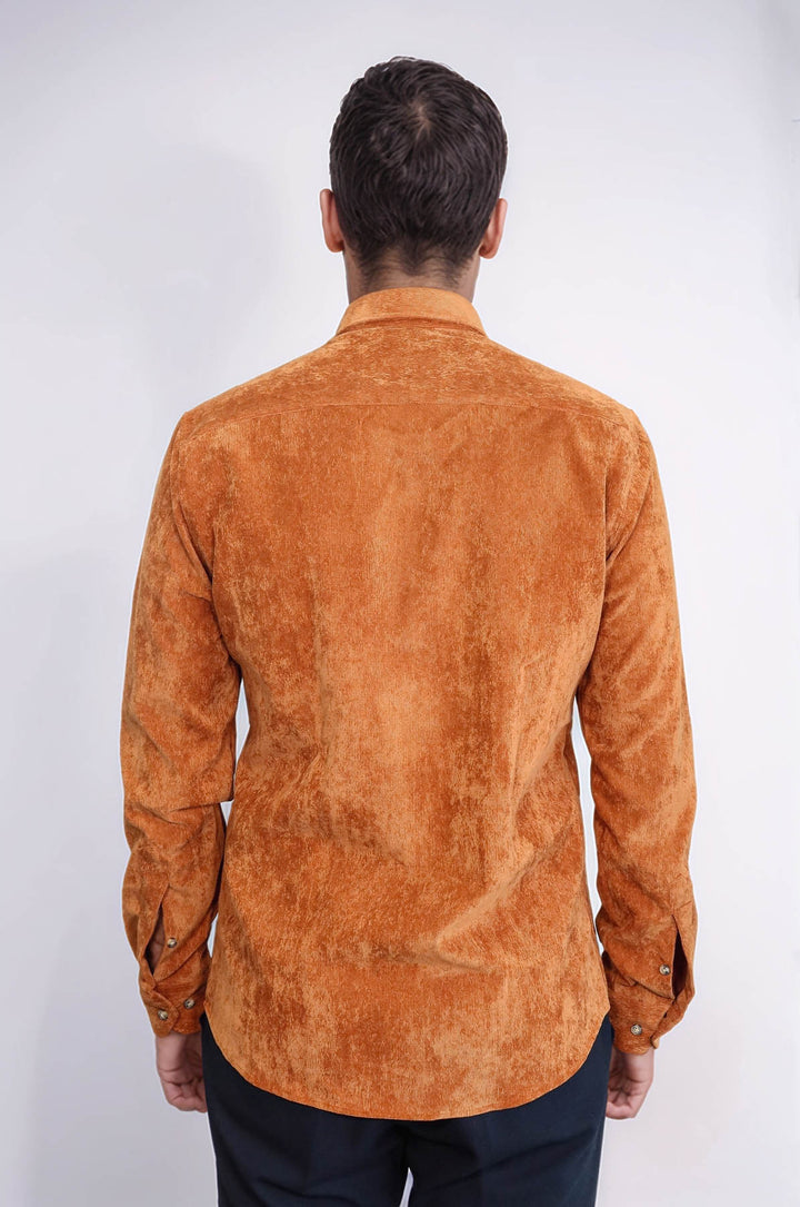 Camisa de terciopelo de manga larga marrón para hombre - Wessi