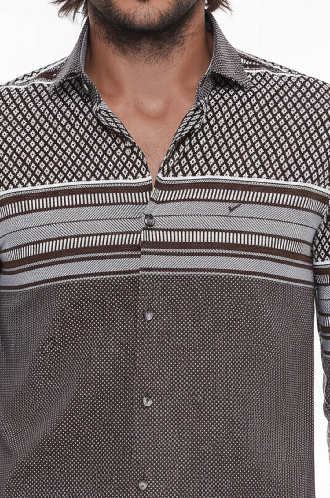 قميص منقوش باللون البني الماسي - ويسي