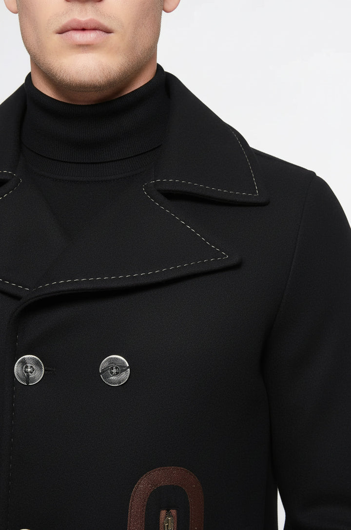 Pocket Edge Embroidered 6 Buttons Brown Coat-Wessi