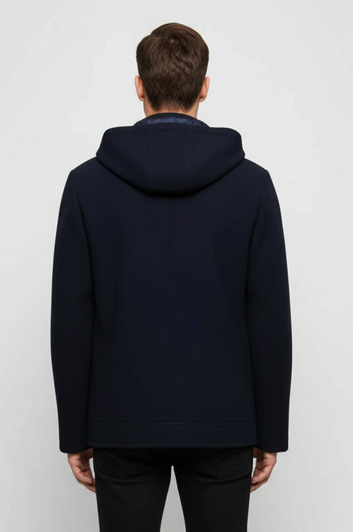 Zippered Sleeve Hooded Blue Men Coat - Wessi