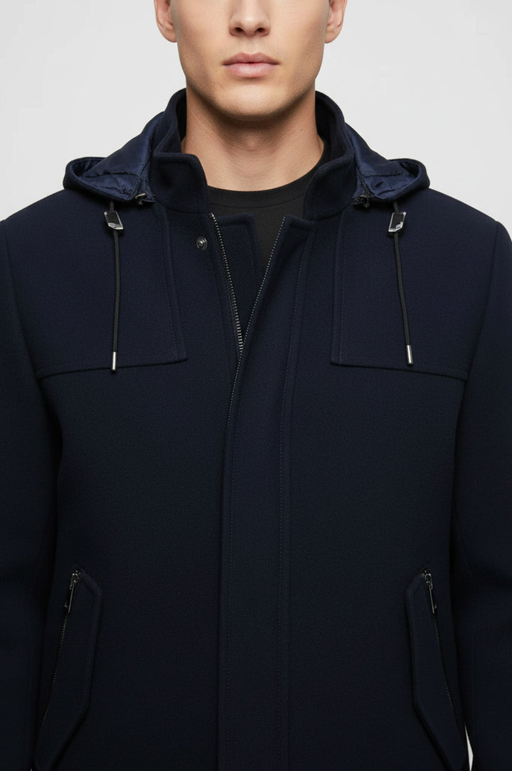 Zippered Sleeve Hooded Blue Men Coat - Wessi