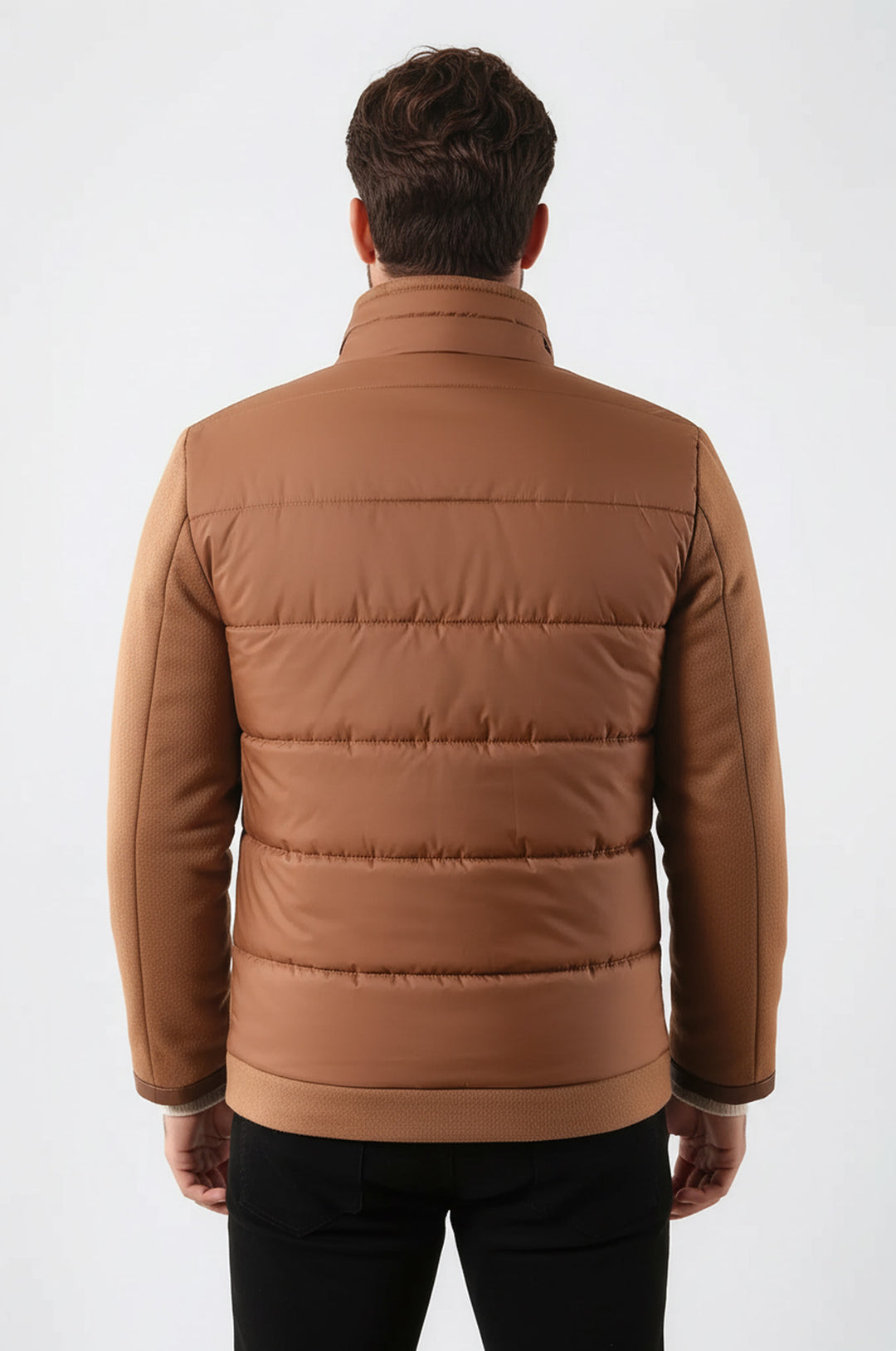 معطف مبطن للرجال بياقة واقفة بسحاب - ويسي