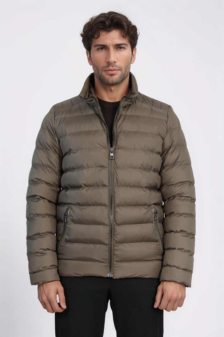 مبطن واقفة 2 جيوب قصيرة الكاكي الرجال أسفل معطف - ويسي