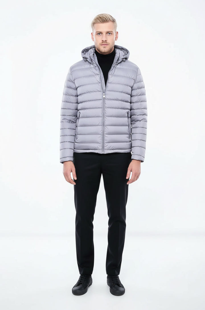 Kapüşonlu Yastıklı Gri Erkek Kaban - Wessi