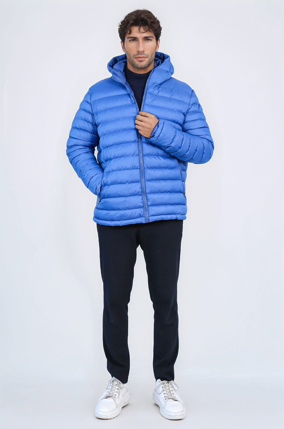 Quilted Hooded Puffer Blue Men's Coat - Wessi