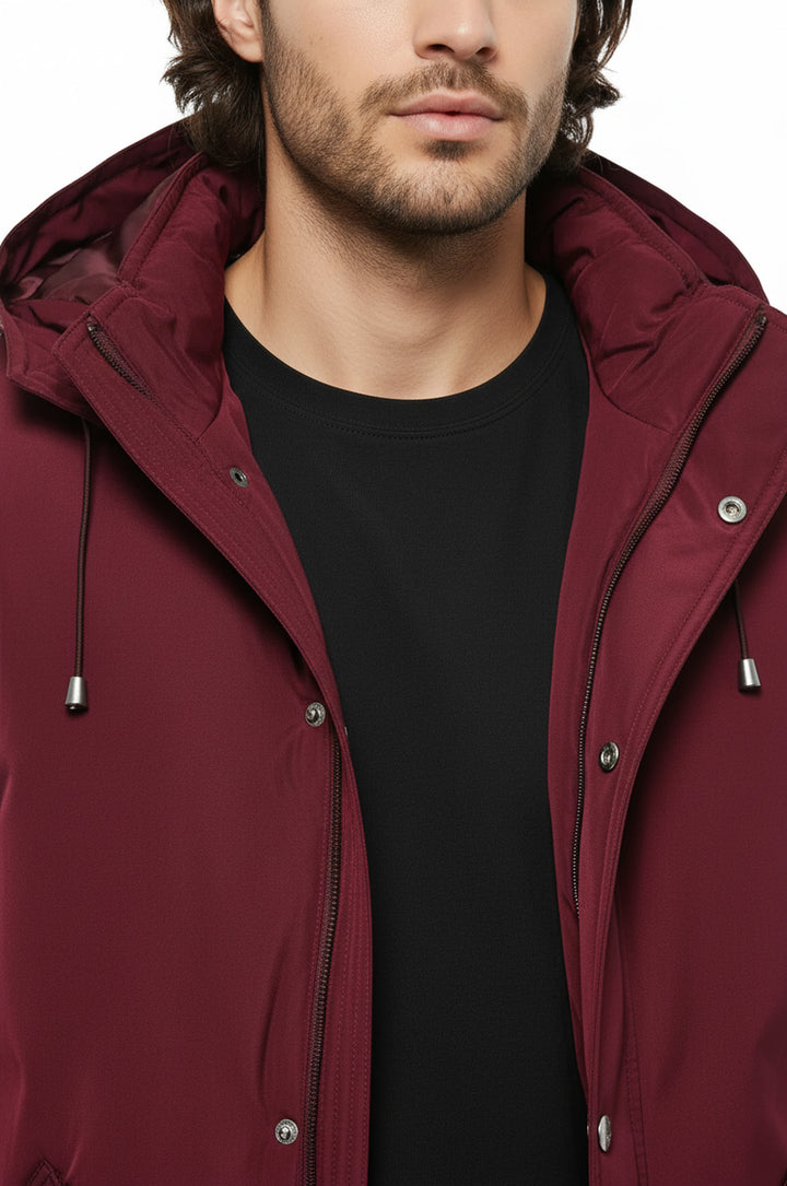Burgundy Pocket Hooded Men's Coat - Wessi