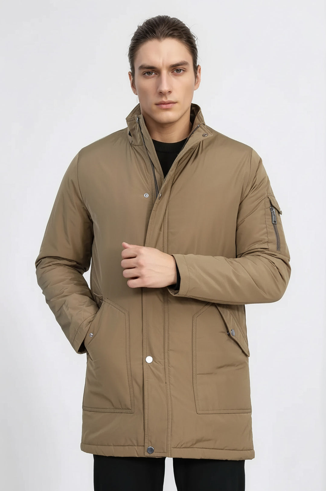 Light Brown Pocket Hooded Men's Coat - Wessi