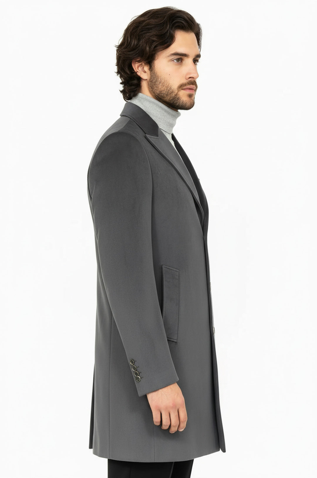 معطف طويل من جلد الغزال باللون الرمادي للرجال - ويسي