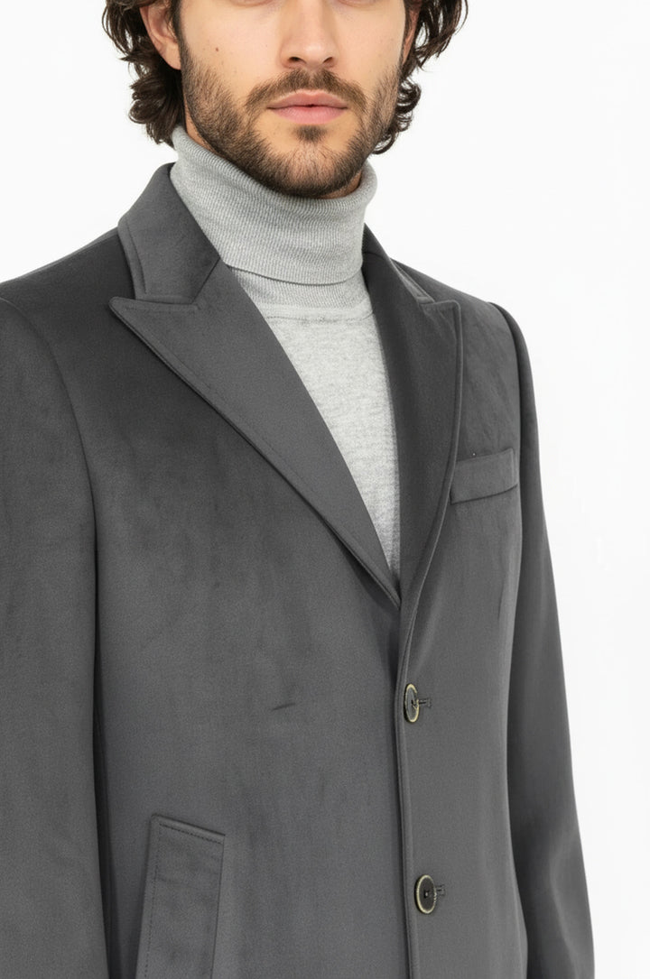 معطف طويل من جلد الغزال باللون الرمادي للرجال - ويسي