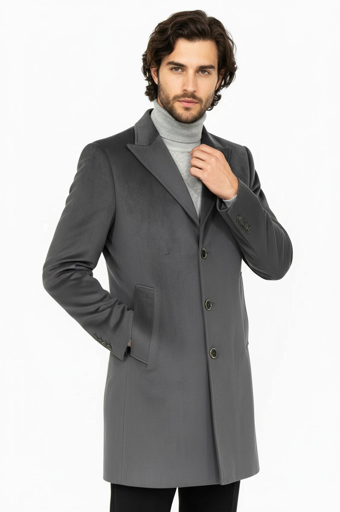 معطف طويل من جلد الغزال باللون الرمادي للرجال - ويسي