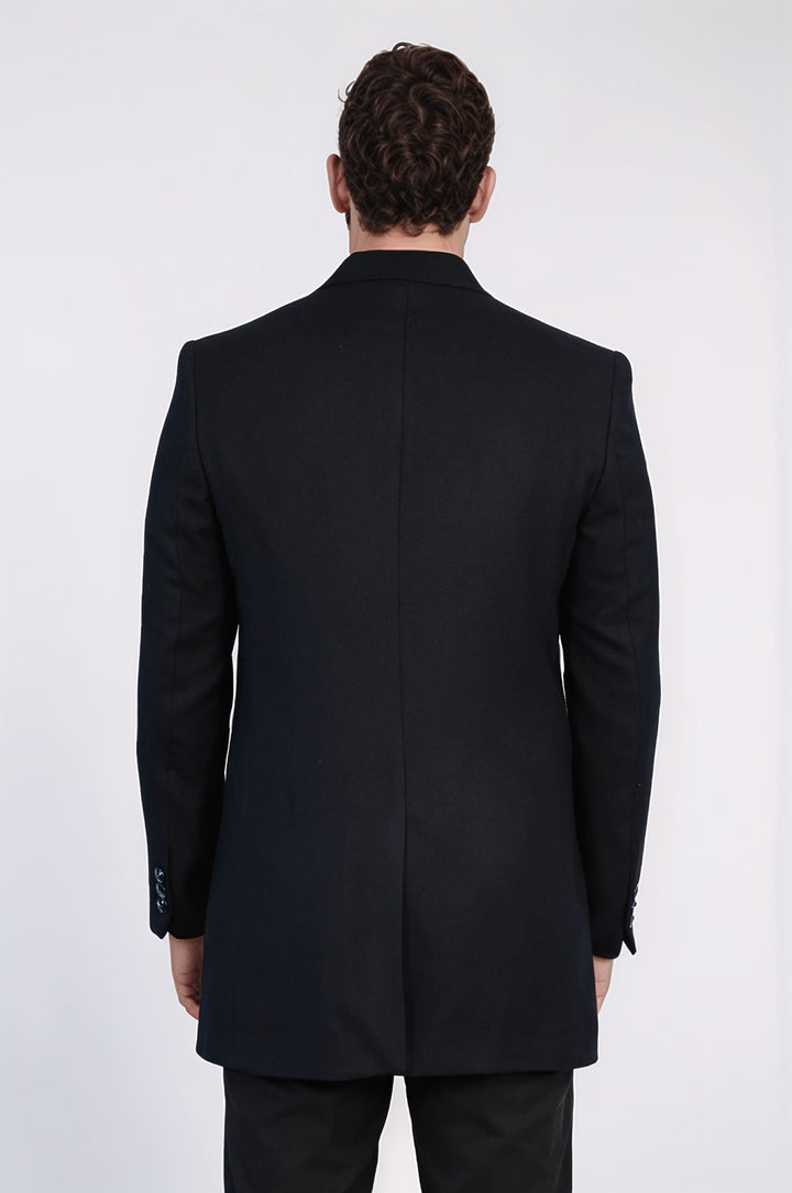 Cachet Slim Fit Wide Lapel Charcoal Men Coat - Wessi