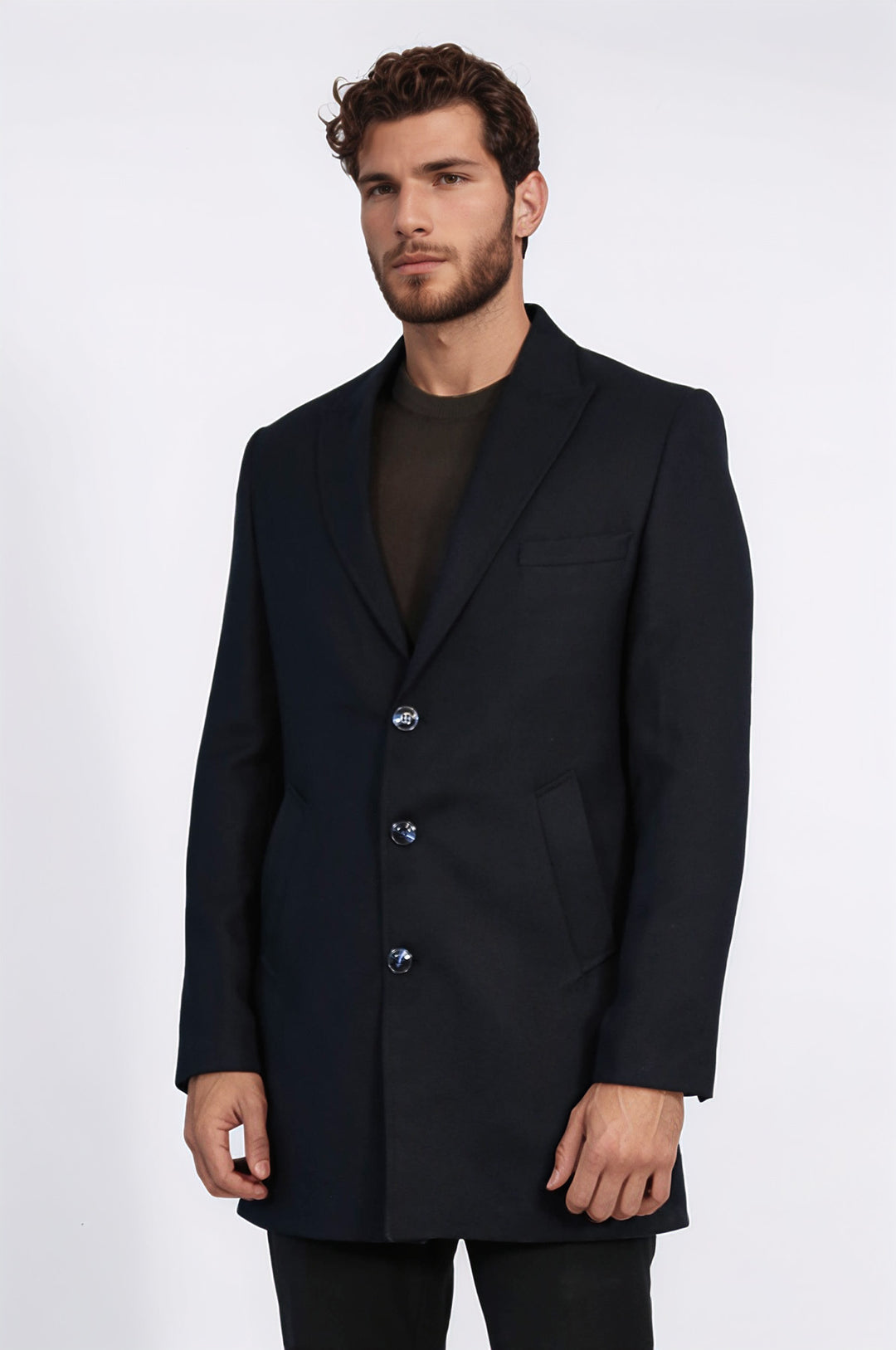 Cachet Slim Fit Wide Lapel Charcoal Men Coat - Wessi