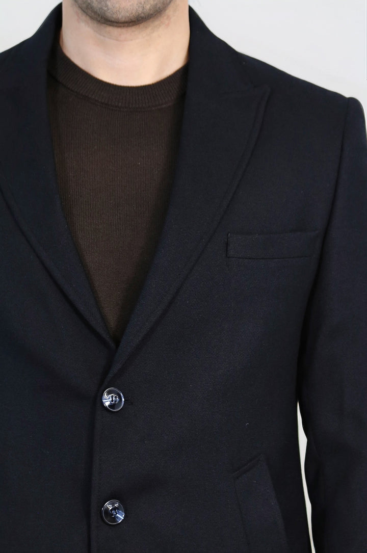 Cachet Slim Fit Wide Lapel Charcoal Men Coat - Wessi