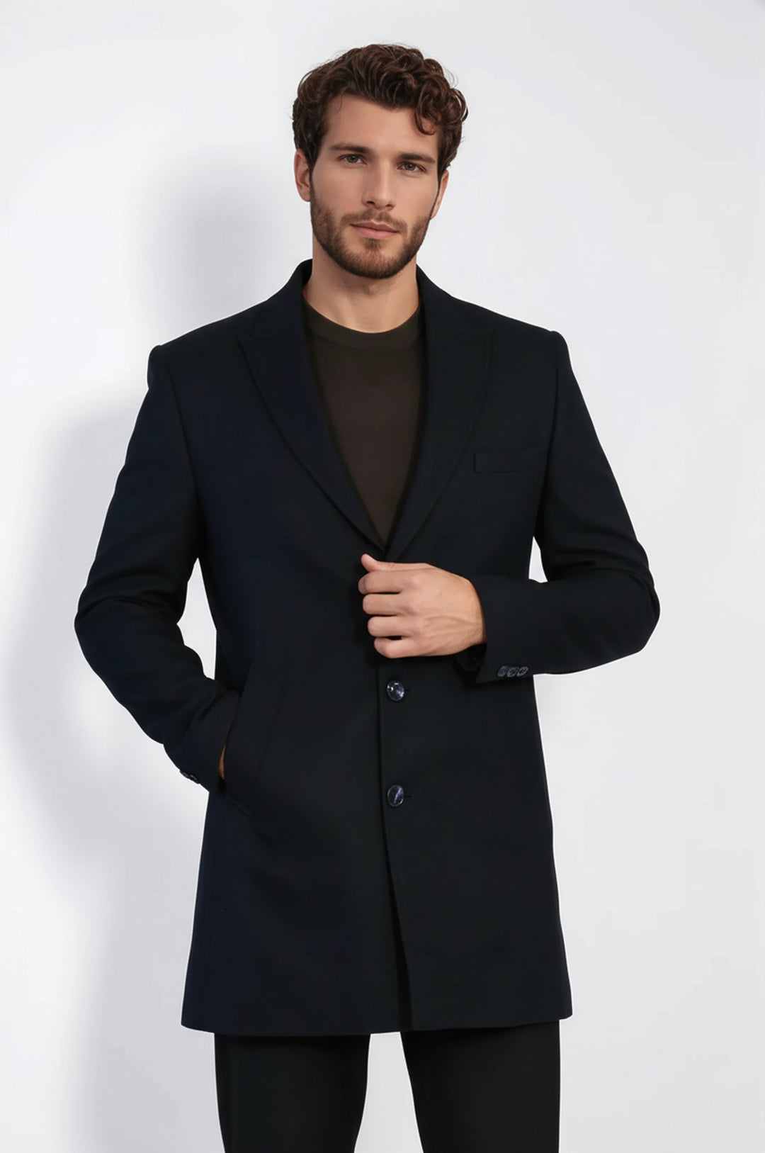 Cachet Slim Fit Wide Lapel Charcoal Men Coat - Wessi