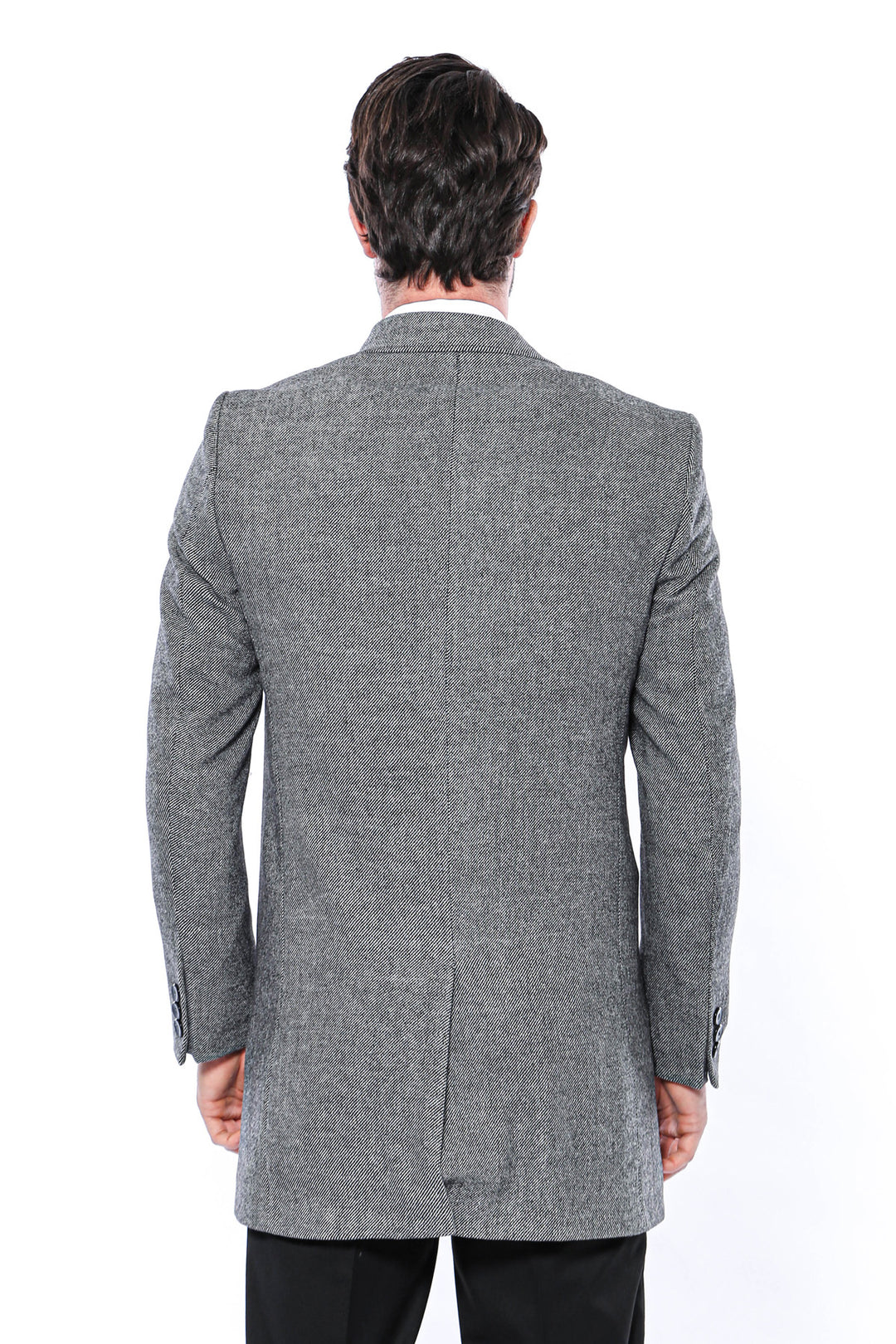 Cachet Peak Lapel Grey Men Long Coat - Wessi