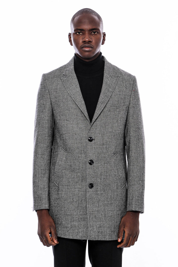 Peak Lapel Grey Men Short Coat - Wessi