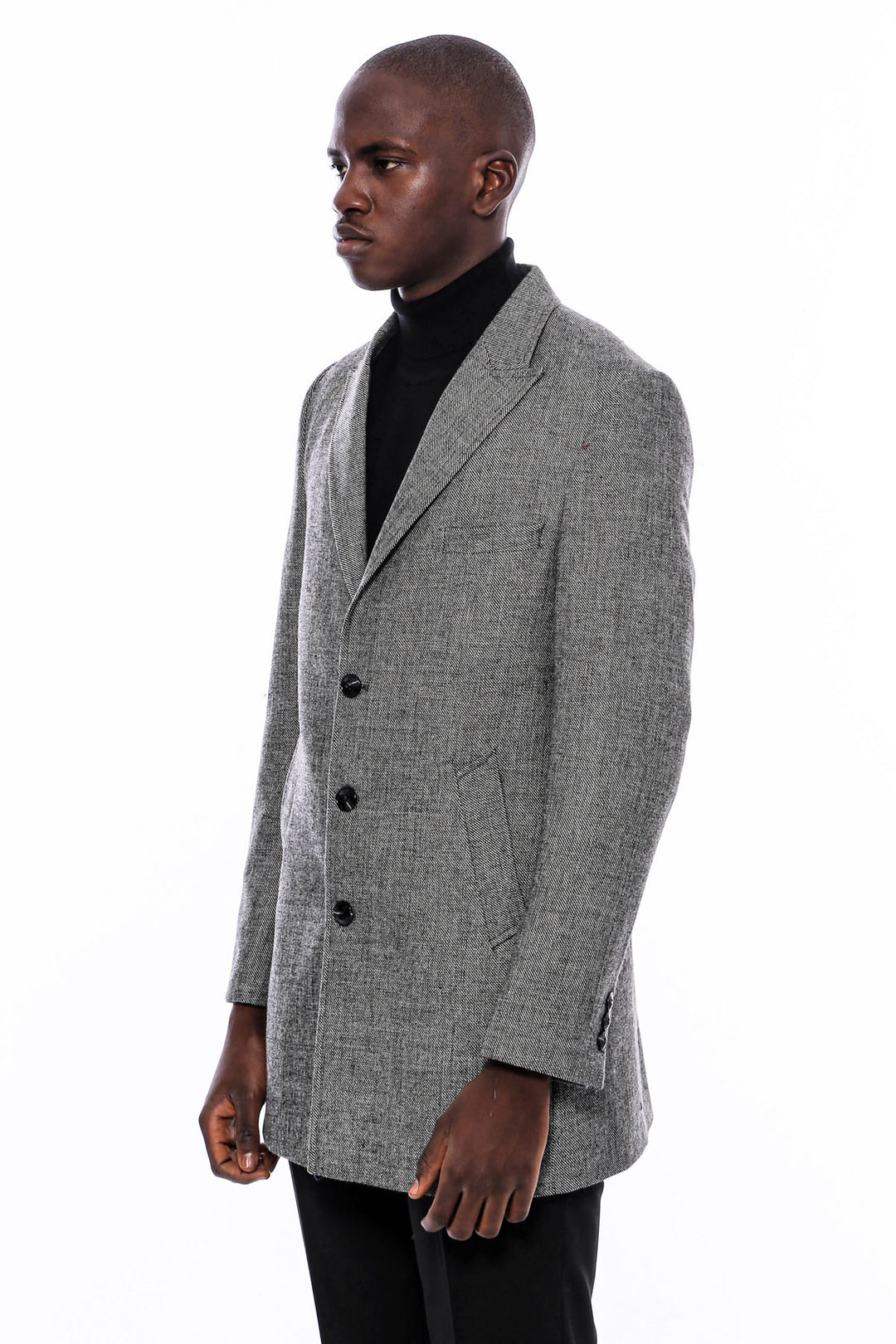 Peak Lapel Grey Men Short Coat - Wessi