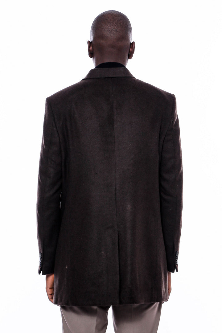 Wide Pointed Collar Over Knee Brown Men Coat - Wessi