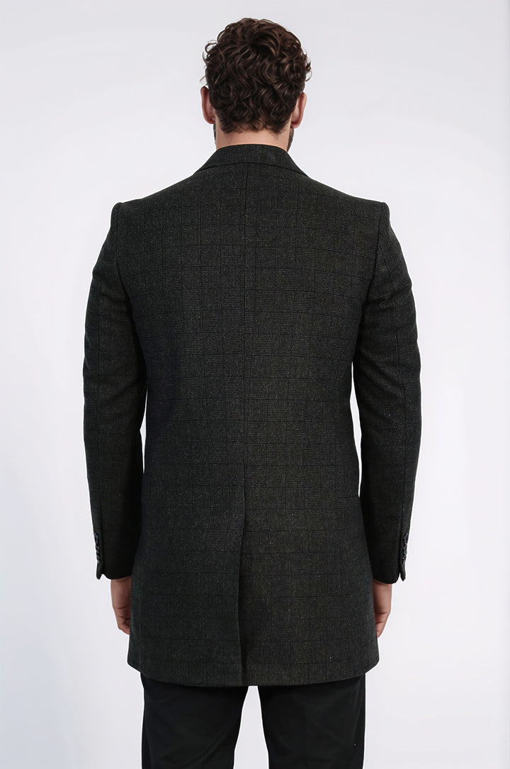 Abrigo de hombre entallado de rayas con solapas anchas en color antracita - Wessi