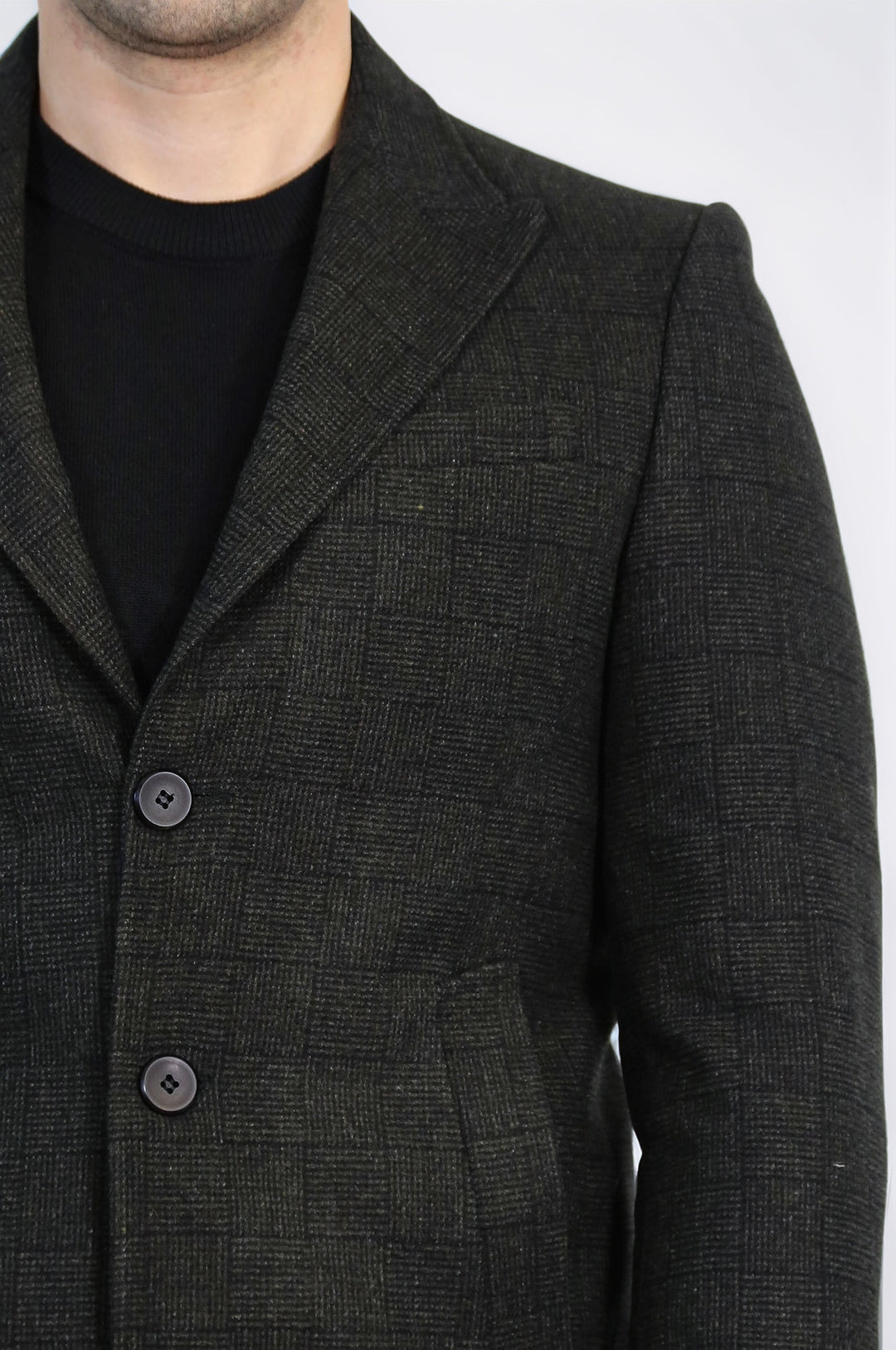 Abrigo de hombre entallado de rayas con solapas anchas en color antracita - Wessi